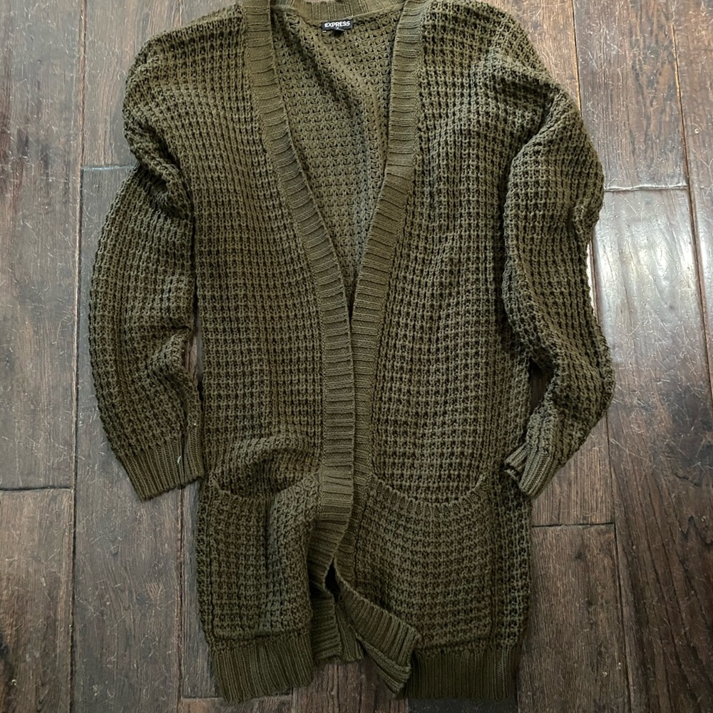 Army green waffle knit sweater